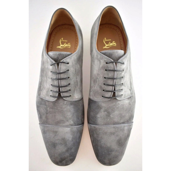 Christian Louboutin Men Top Daviol Flat Shadow Grey Suede Lace Dress Loafer 40 7